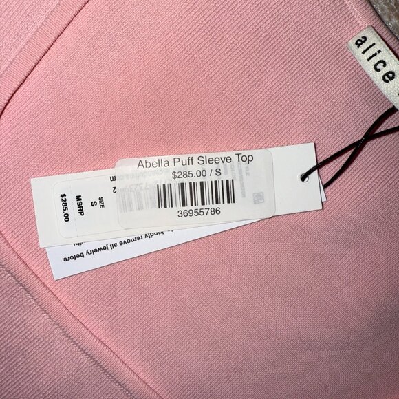 Alice + Olivia Abella Puff Sleeve Pink Top, Size S NWT - Picture 4 of 4